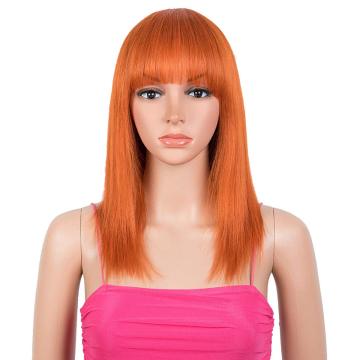 Ginger Orange 14 Inch Straight Wigs with Bangs