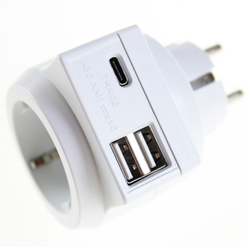 Portable 2 USB 1 Type-C EU Travel Adapter Plug