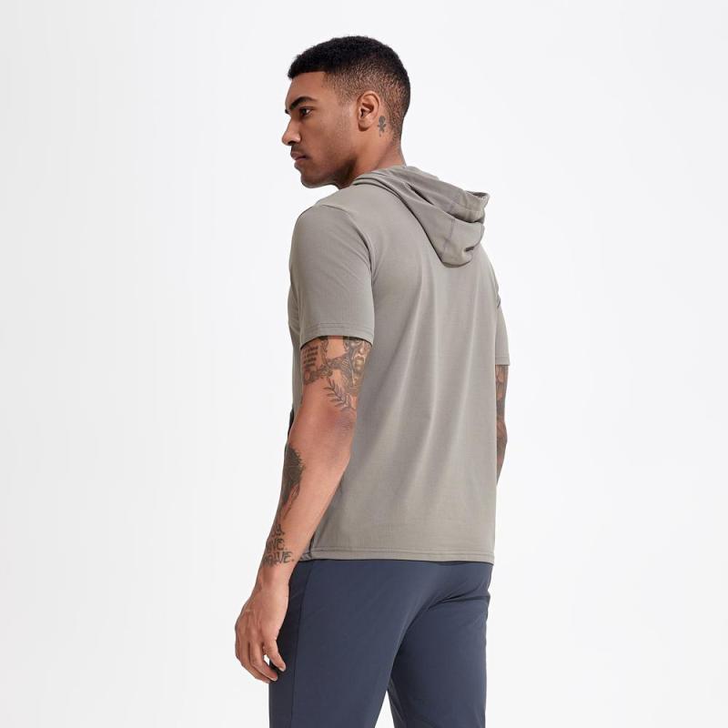 Mens Short Sleeve Quick Dry Gym Athletic Hoodie