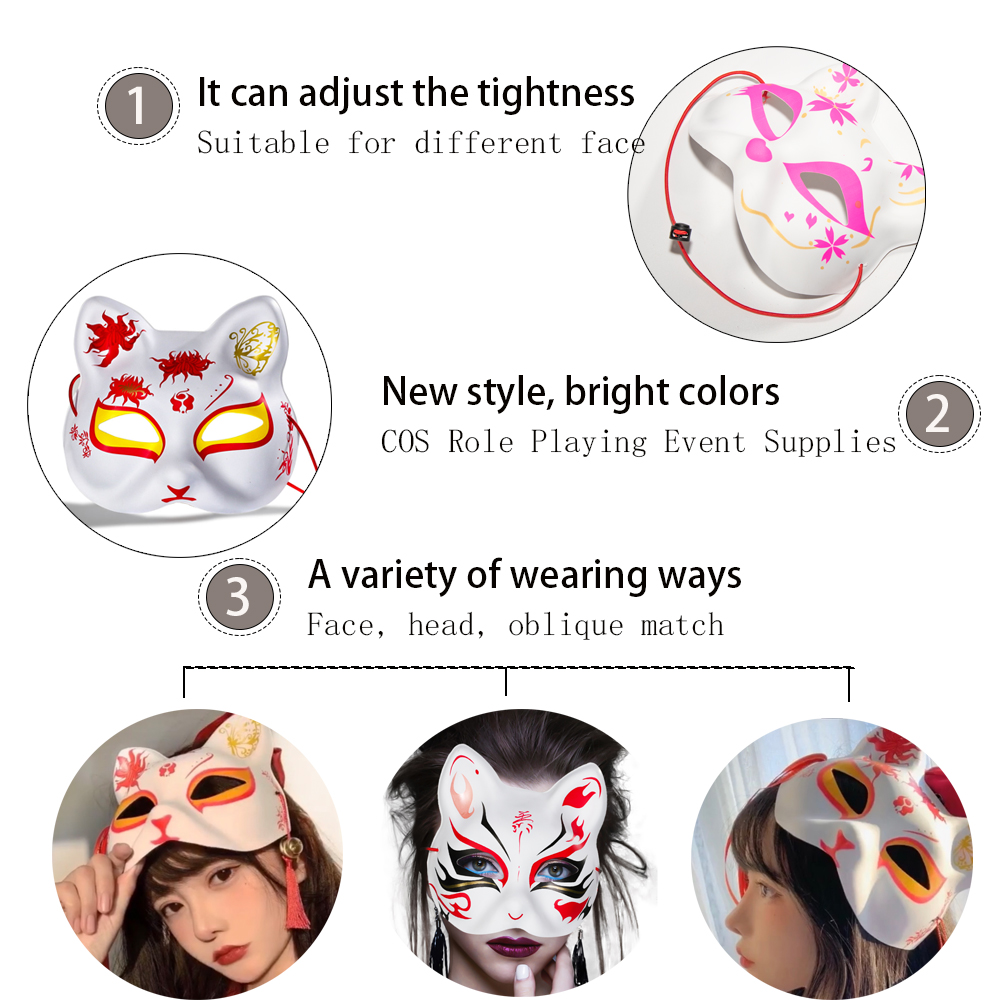 Painted Japanese Fox Cat Mask