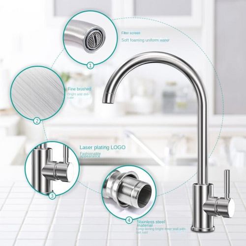 304 Stainless Steel Single Handle Kitchen Sink Faucet