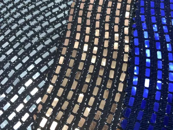Popular Premium Blue And Black Checked Sequin Fabric