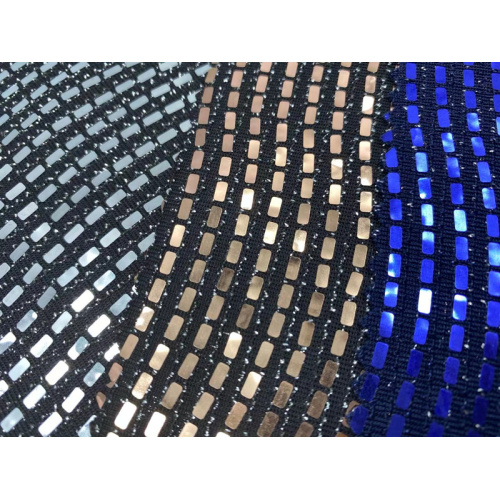 Popular Premium Blue And Black Checked Sequin Fabric