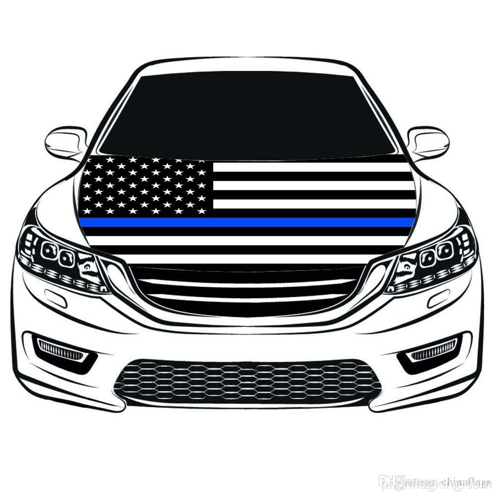 Cienka niebieska linia USA flaga na maskę samochodu 100% elastyczne tkaniny można prać 100*150 cm