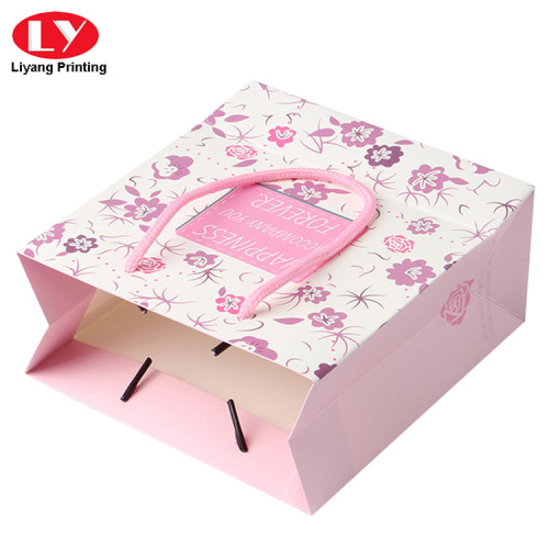 Пользовательский красочный принт розовый бумажный пакет с ручкой