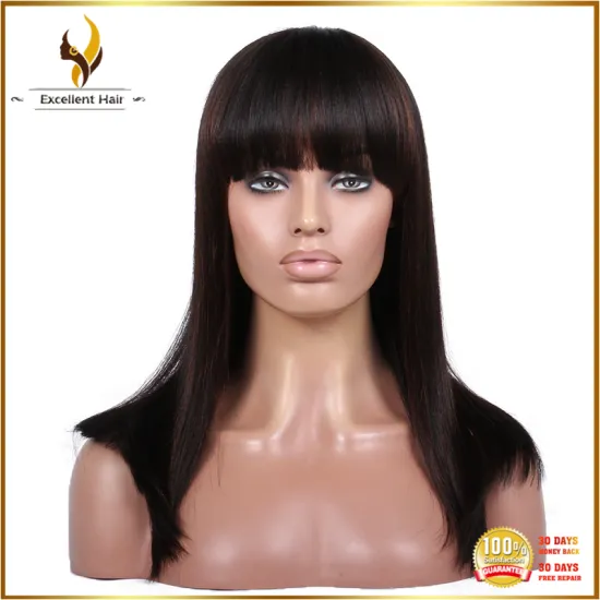 The most popular products silk straight wave full lace wig brazilian remy with bangs