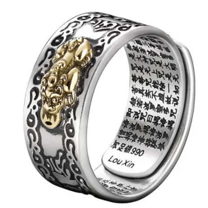 Brand New Men's Feng Shui Amulet Wealth Lucky Open Adjustable Chinese Traditional Culture Unisex Buddhist Cloud Pixiu Ring