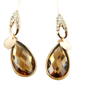 Fashion Gold Plated Crystal Teardrop Shaped Pendant Earring 0059