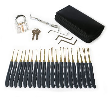 24pcs Practice Lock Pick Set with Clear Padlock - Locksmith Supplies