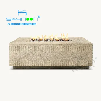Modern Concrete Fire Pit Table: Propane-Powered All-Weather Outdoor Furniture for Your Backyard Garden