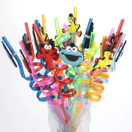Hot Selling Sesame Friends Street Cartoon Party Straws - Plastic and Rubber Party Supplies