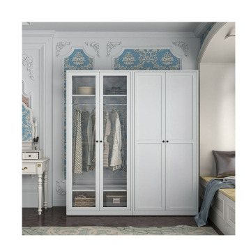 Simple Classic White Wardrobe Closet with Glass Door for Bedroom