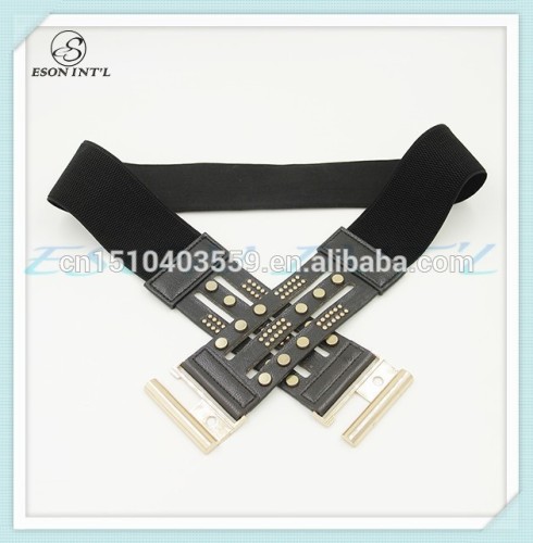 2015 Custom New Design Wholesale Women Black Rivet Elastic Punk Waistbelt