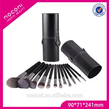 From China Brush Factory Black 12pcs wooden Handle mermaid brush kit with cylinder brush holder