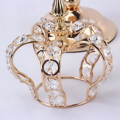 Crown Shape Gold Metal Crystal Candle Holders