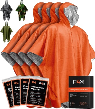 Johold Orange Emergency Raincoat with Stuff Sack and Survival Whistle for Camping or Hiking