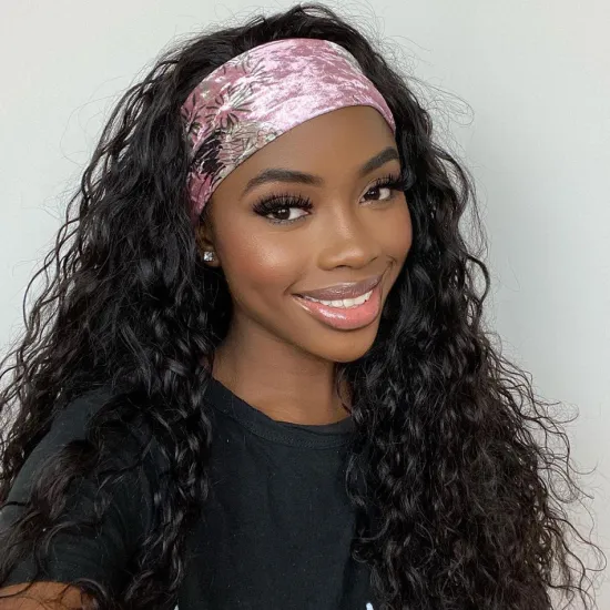 Msbeauty 100% Brazilian Human Hair Wig Water Wave Curly Headband Wig No Lace Front Hair Manufacturer Headband Wig