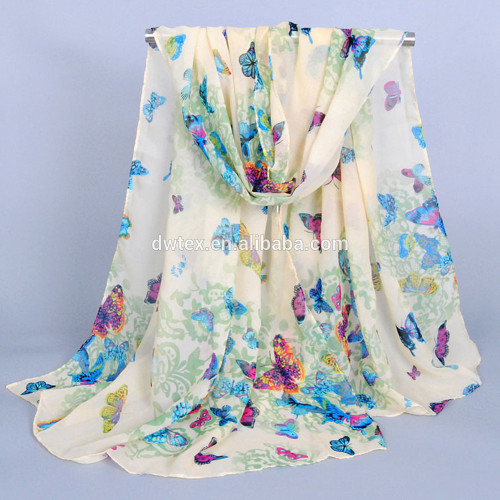 Silk screen print 100% polyester chiffon scarf