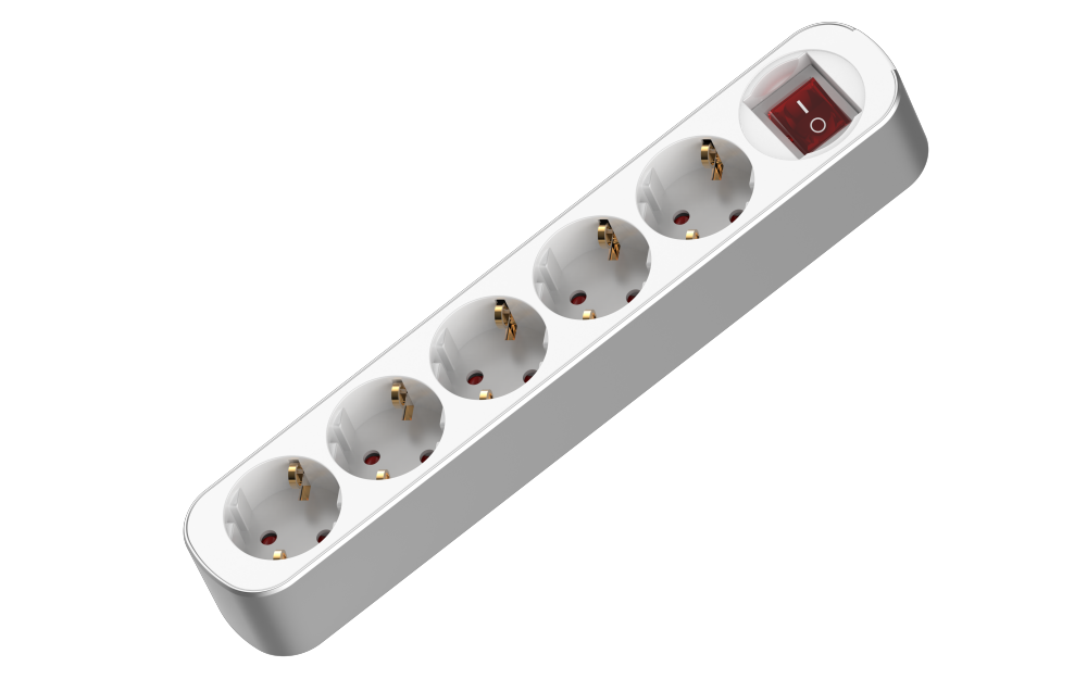 5 Way German Power Extension Strip ที่ไม่มีสวิตช์
