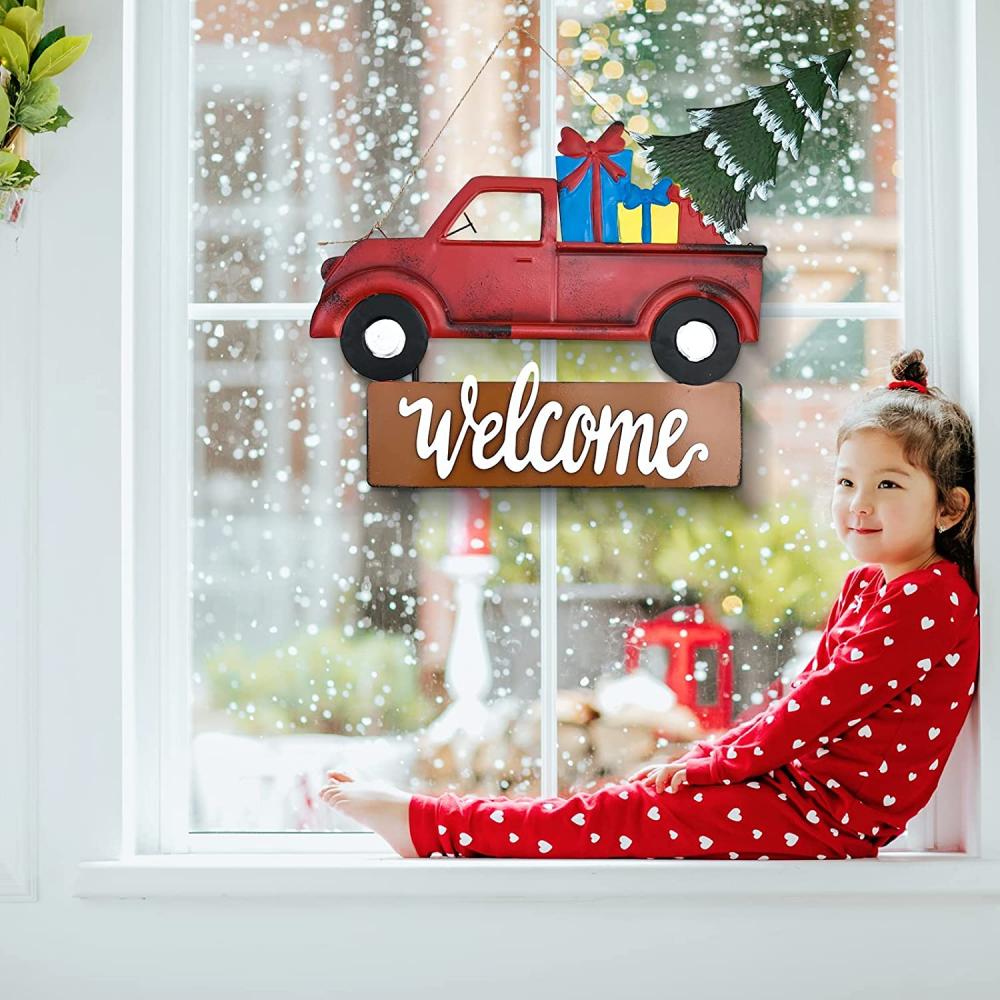 Metal Red Truck con árbol de Navidad