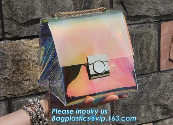 shoulder clear pvc chain hand bag for purses handbags, Metallic Transparent PVC Beach Handbags Shoulder Bags,  Chain Cross Body