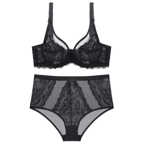 Nova tendência feminina em estoque: sutiã de renda com aros e calcinha de lingerie transparente