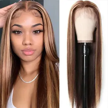 Glueless Highlight Human Hair Wigs,Brazilian Virgin Lace Front Wig,Natural Pre-plucked Hairline Lace Frontal Wigs