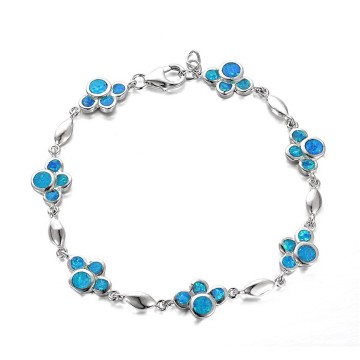Solid 925 Sterling Silver Women Blue Dog Footprints Men Designer Bracelets