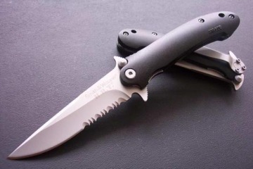 satin finish combo edge blade pocket knife w,black aluminum handle