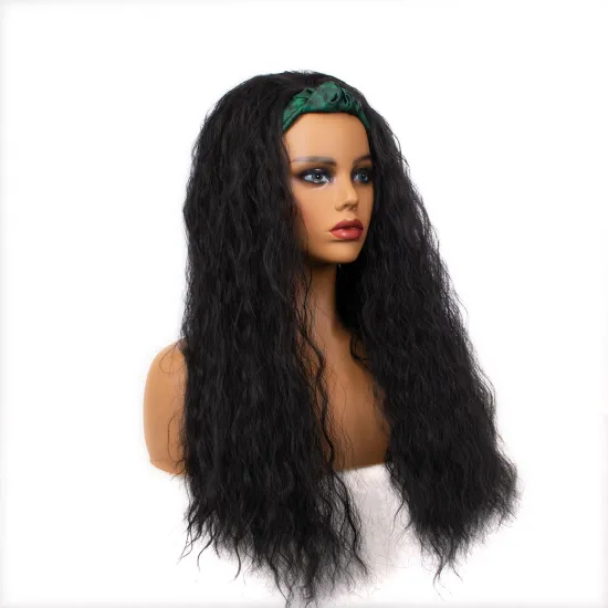 Syntnetic Long Black Air Curly Hair Wigs With Hiagh Quality Soft Headband For Women