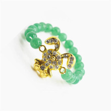 Green Aventurine Gemstone Bracelet with Diamante alloy rabbit Piece