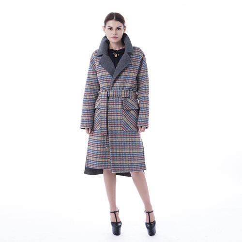 Plaid cashmere coat with plaid collar