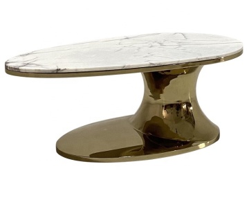 Nordic Luxury Marble and Stainless Steel Oval Coffee Table