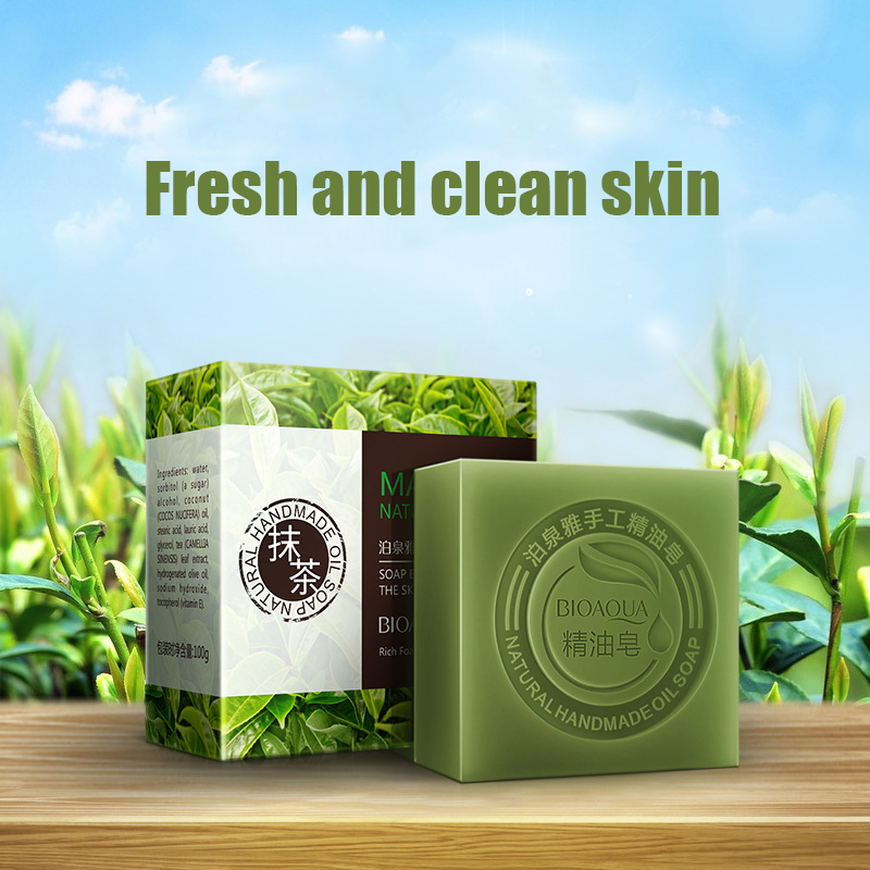 Organic Matcha Green Tea Handmade Soap Skin Whitening Moisturizing Face Cleansing Soap Remove Acne Cleansing Bath Bar Soap 100g