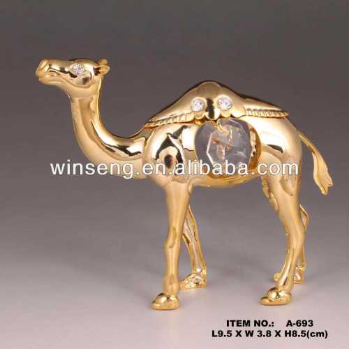 24K Gold Plated Camel Figurine with Swarovski Crystals for Home Decor