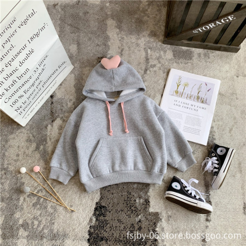 Children's solid color plus velvet hoodie for girls bow hooded toddler hoodie
