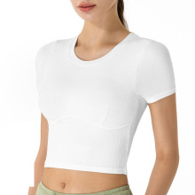 ホワイトスポーツTシャツの女性通気性のあるライディングトップ