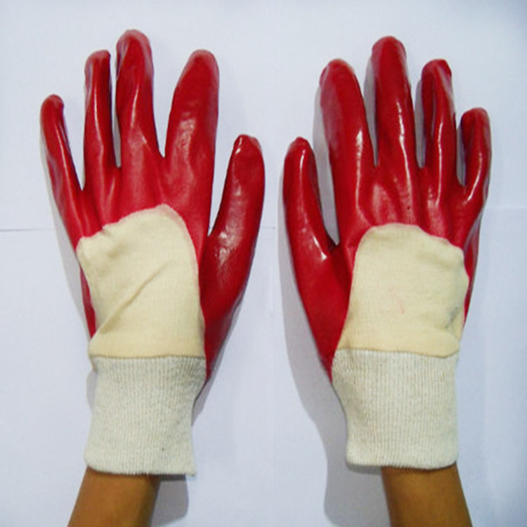 Czerwona pojedyncza zanurzona rękawica z PVC. Dżersejowa podszewka 27 cm