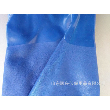 Blaue PVC-Handschuhe mit imprägniertem Sandfinish 30cm