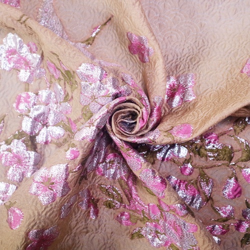 Broccato jacquard rosa floreale rosa