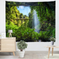 Mountain Cave Wall Tapestry Waterfall Nature Green Tapestry Wall Hanging for Livingroom Bedroom Dorm Home Decor