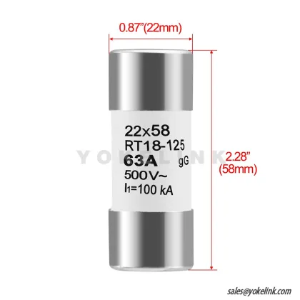 Solar RT18-125(RO17) 22 * 58mm 63A 500VAC gG Type Cylindrical Fuse Link
