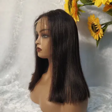 14 Inch Brazilian Virgin Straight Human Hair Wigs Short Bob Wigs Pre Plucked with Baby Hair 4x4 Lace Bob Wigs for Black Women