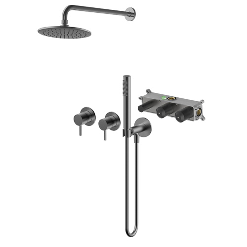 Brushed Nickel 2 Handle Shower Faucet With Valve