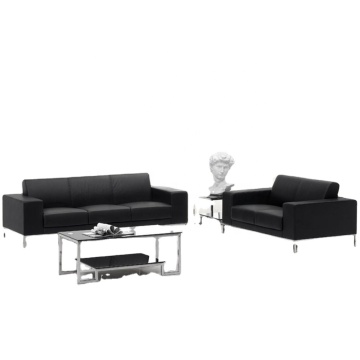 Modern Steel Frame Leather 3-Seater Office Sofa