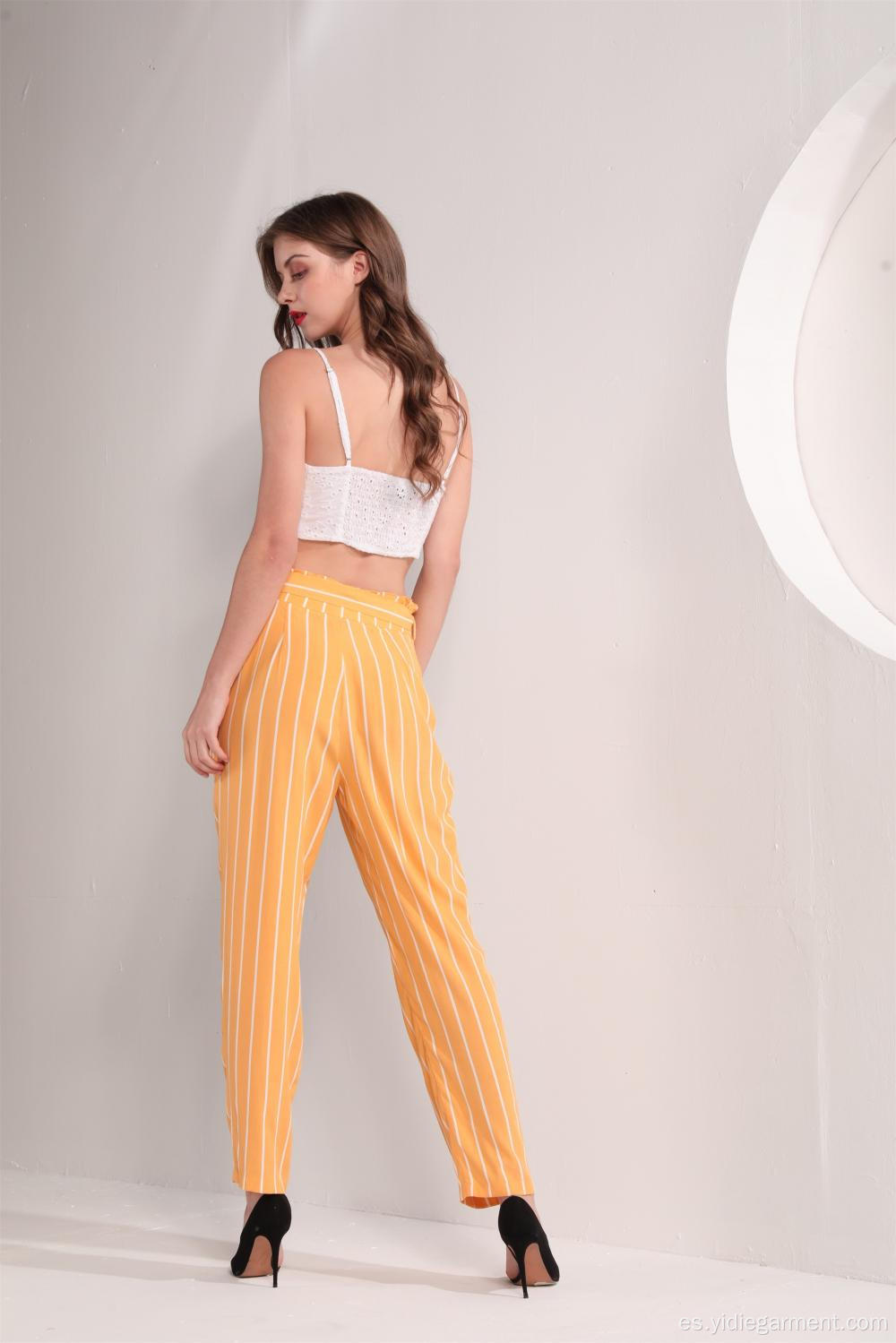 Pantalones de tobillo a rayas amarillas para mujer