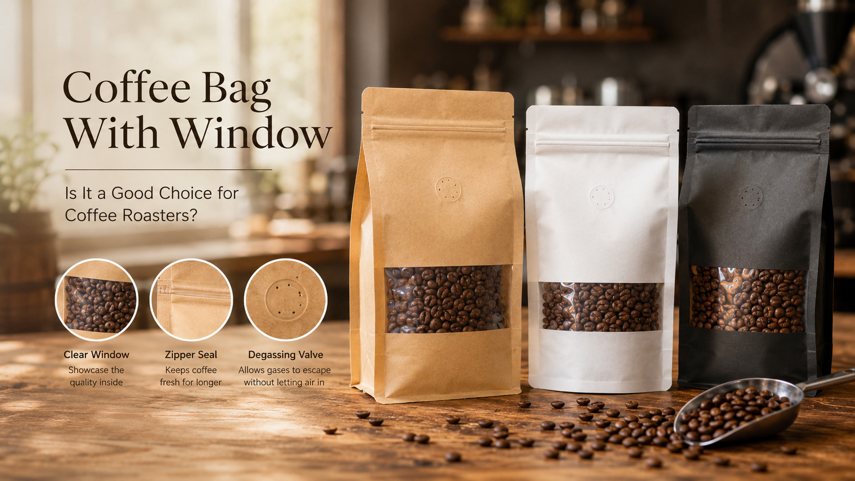 ถุงกาแฟคราฟท์มีหน้าต่าง kraft coffee bags with window