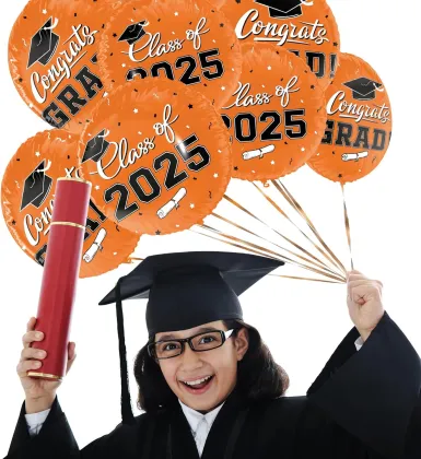 Orange graduation helium balloons