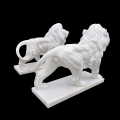 Premium Hand-Carved Marble Lion Sculpture Duo