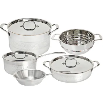 8Pcs Hammered Stainless Steel 304 Cookware Set with Copper Core for Kitchen Cooking
